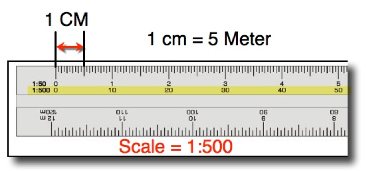 Metric Scale 500cm (1 cm on the drawing equals 5 meters)