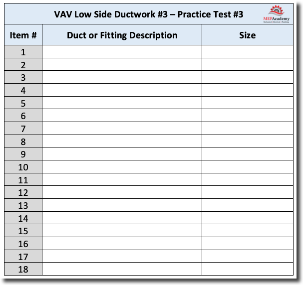 VAV Low Side Ductwork - Practice TEST #3