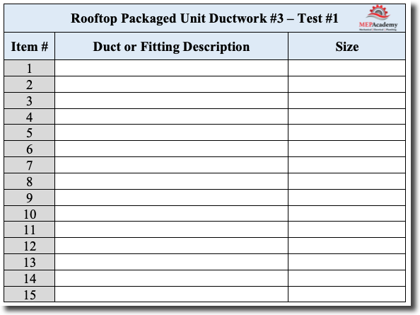 Rooftop Packaged Unit Ductwork #3 Takeoff Form