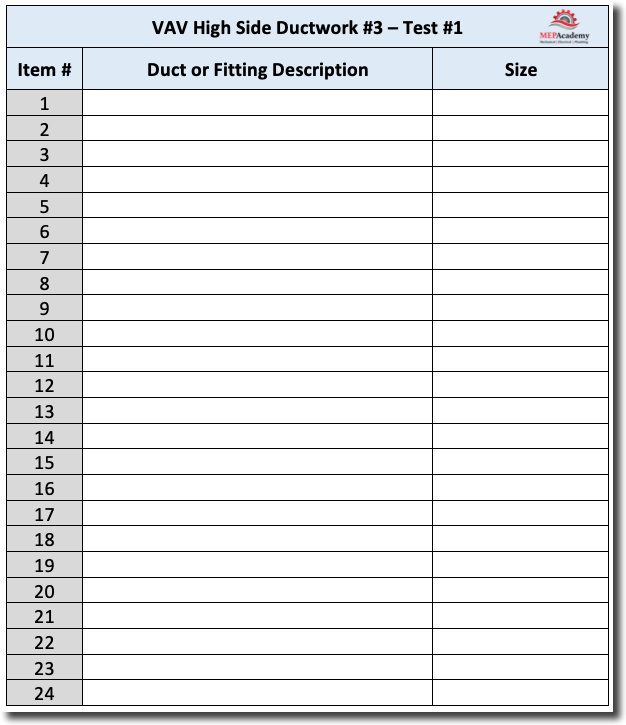 VAV High Side Ductwork #3 Takeoff Form
