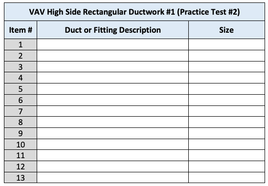VAV High-Side Rectangular Ductwork - Practice Test #2