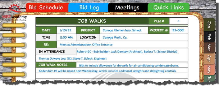 Construction Job Walks - Keep Track of Job Walks and Important details