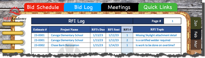 Request for Information (RFI Log)