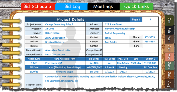 Details of project your bidding. All project details for the year in one simple digital file for safe keeping.