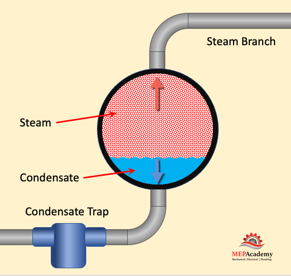 Steam should be taken off the top of the Main and Condensate off the bottom.