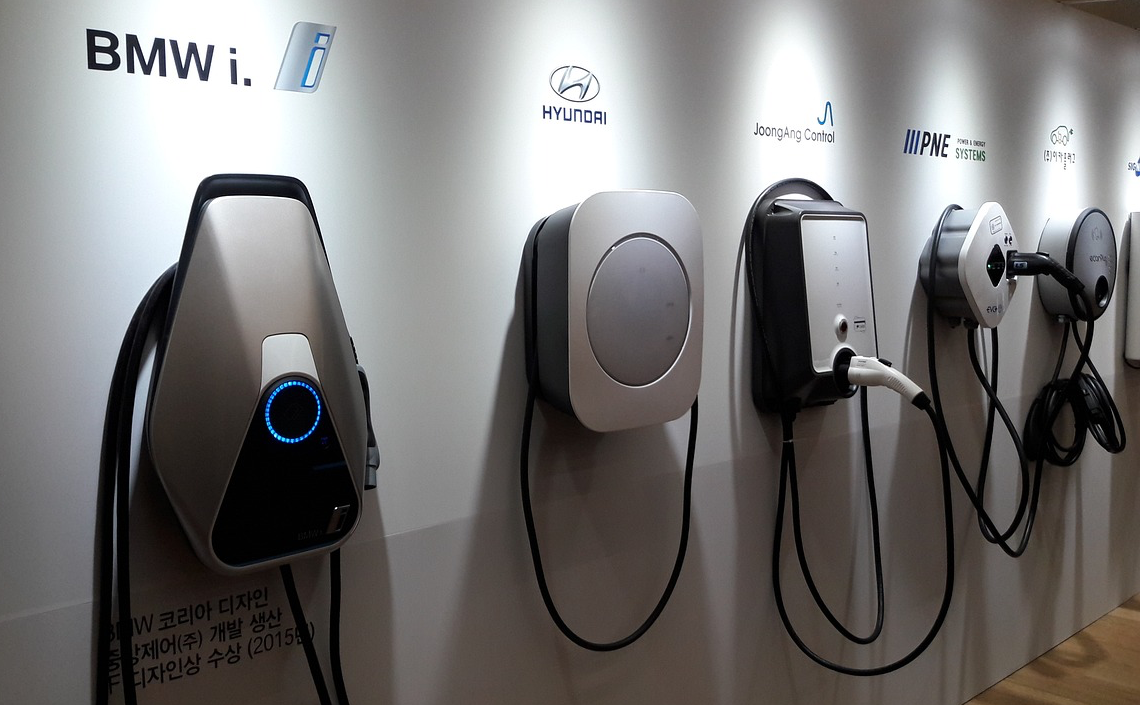 Image of Electric vehicle charging stations of various electric car manufacturers