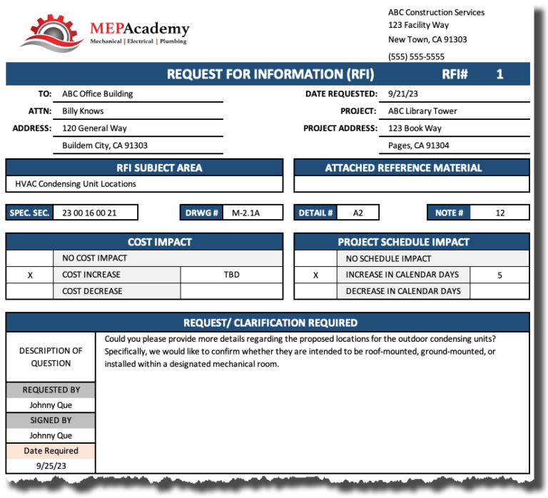 Construction RFI MEP Academy
