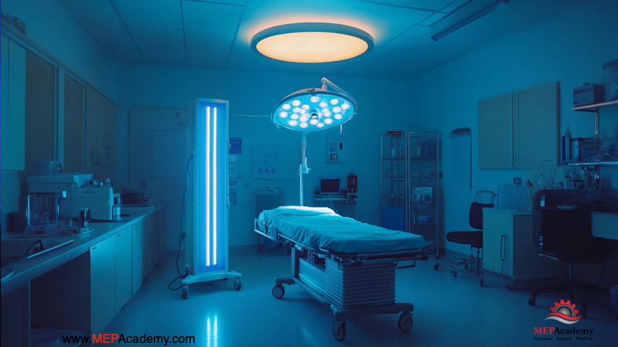 Portable UV-C Light sterilizing an unoccupied Operating Room in a Hospital