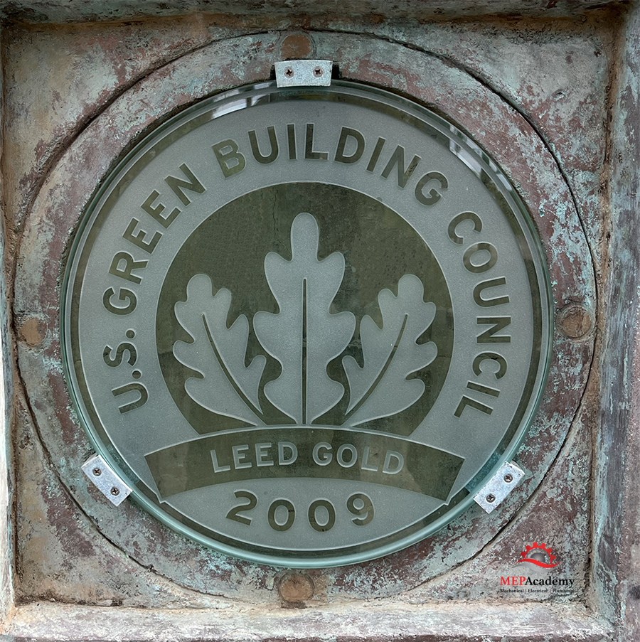 LEED Gold Certified Building Plaque posted at Building Entrance