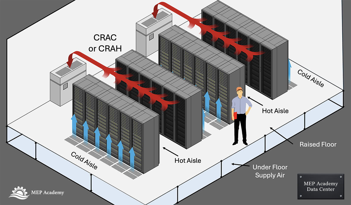 Data Center Strategies using Hot and Cold Aisles to manage air flow.