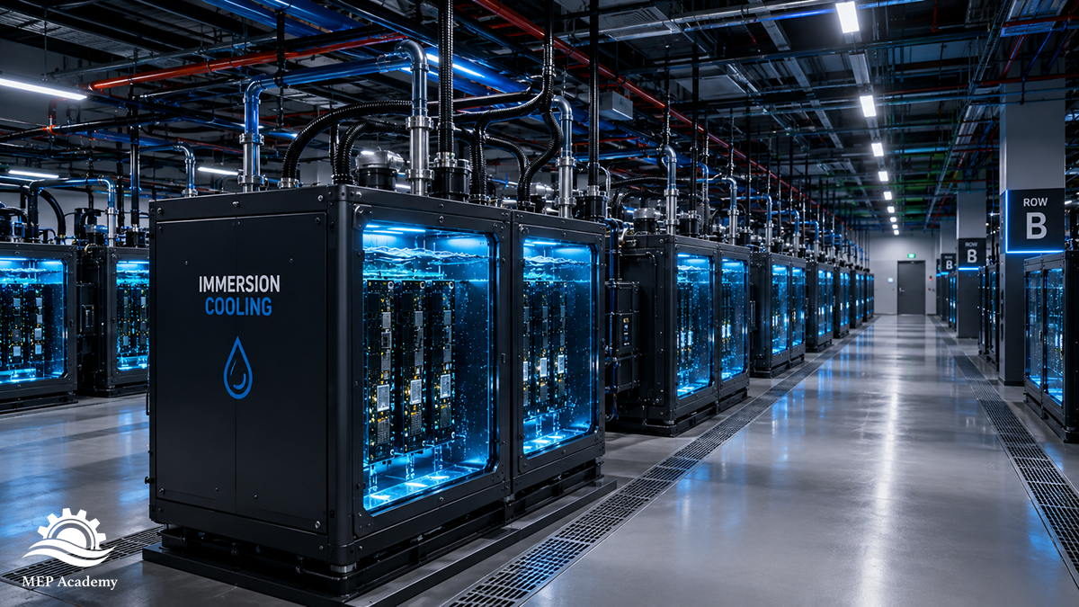 Immersion cooling tanks fill a data center