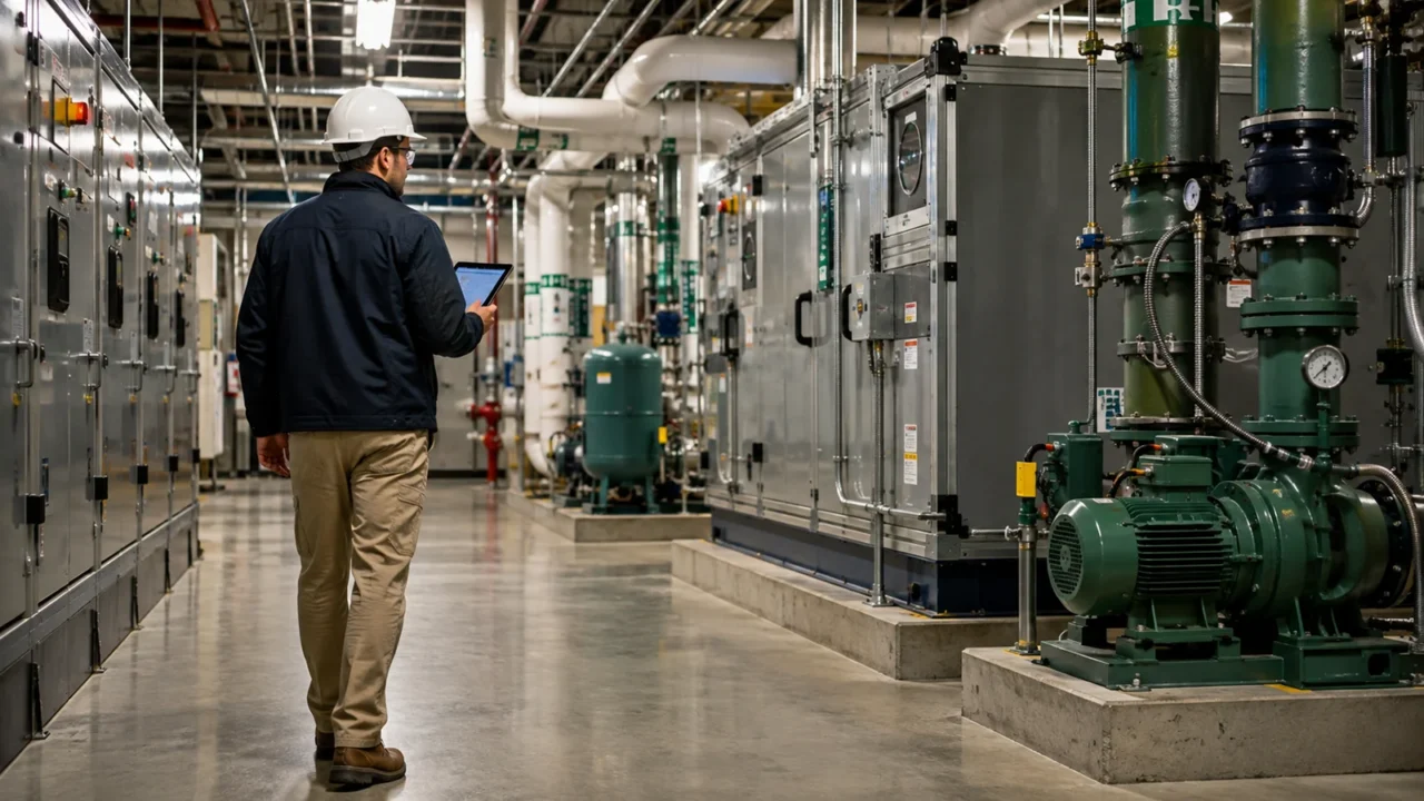 HVAC professional performing a job walk and equipment site survey with Job Walk Pro